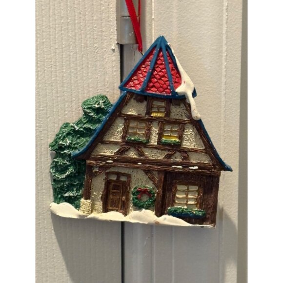 Hand-Painted Christmas Village Snow Covered House Hanging Ornament - Picture 1 of 2